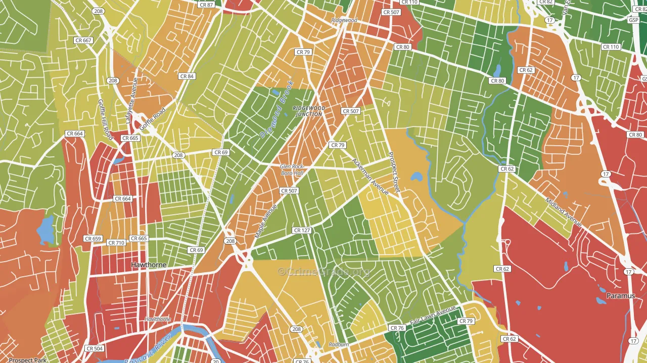 Glen Rock, NJ Map of Burglary Rates