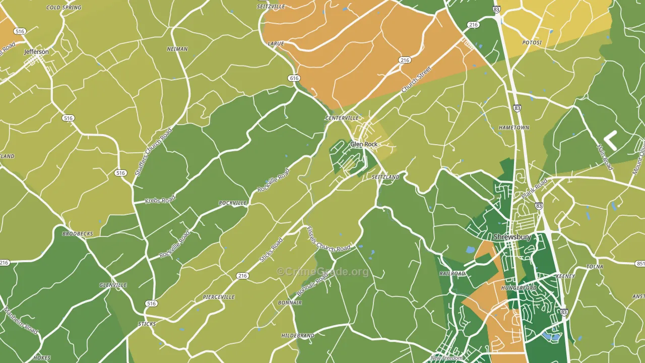Glen Rock, PA Map of Burglary Rates