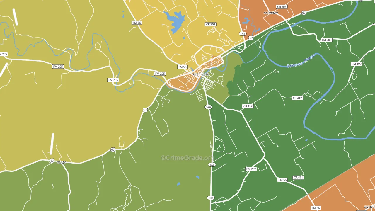 Glen Rose, TX Map of Burglary Rates