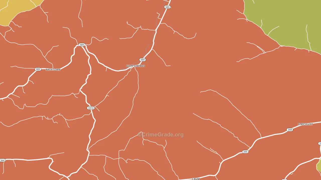 Glen Springs, KY Map of Burglary Rates