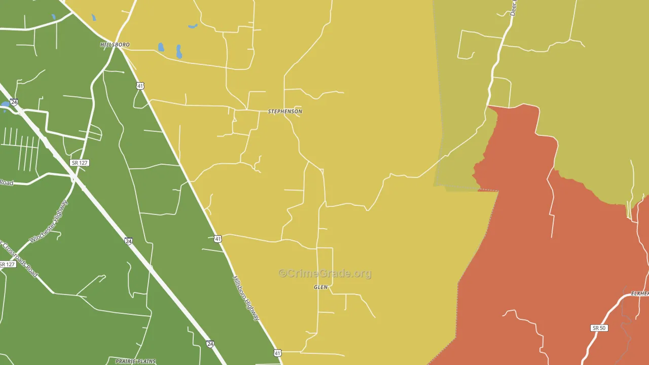 Glen, TN Map of Burglary Rates