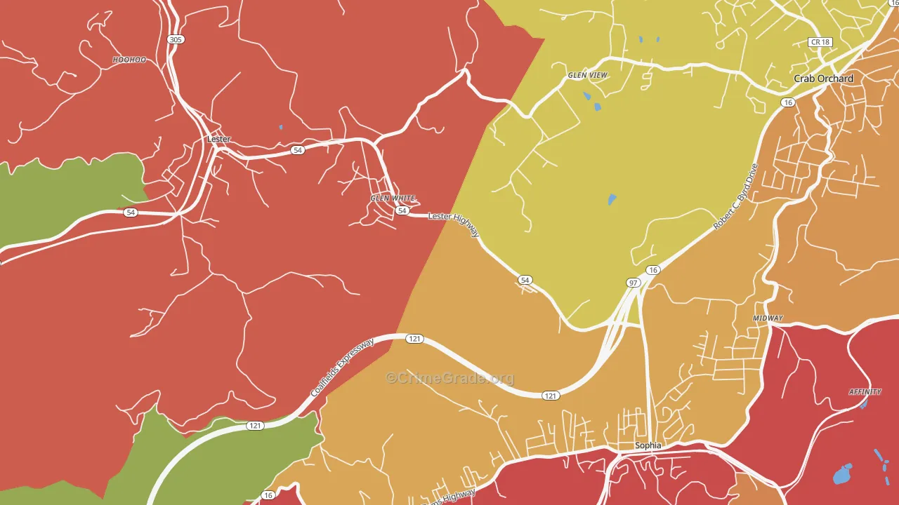 Glen White, WV Map of Burglary Rates