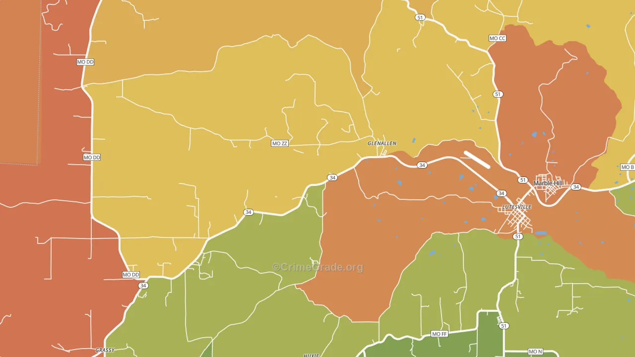 Glenallen, MO Map of Burglary Rates