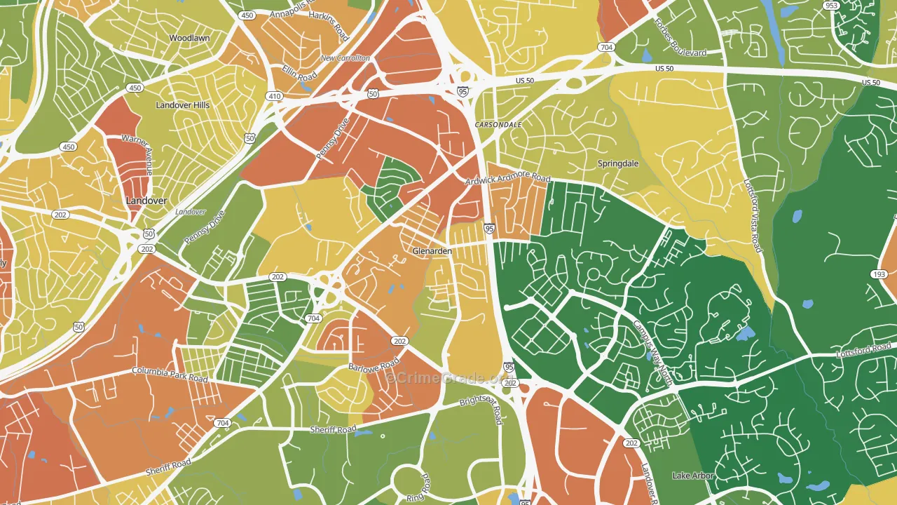 Glenarden, MD Map of Burglary Rates