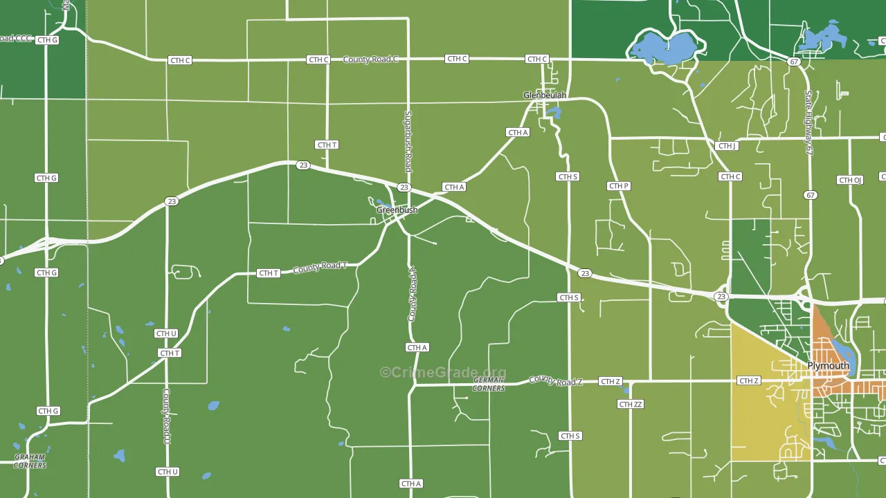 Glenbeulah, WI Map of Burglary Rates