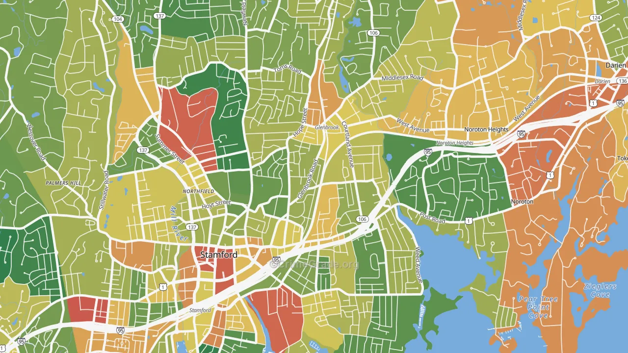 Glenbrook, Stamford, CT Map of Burglary Rates