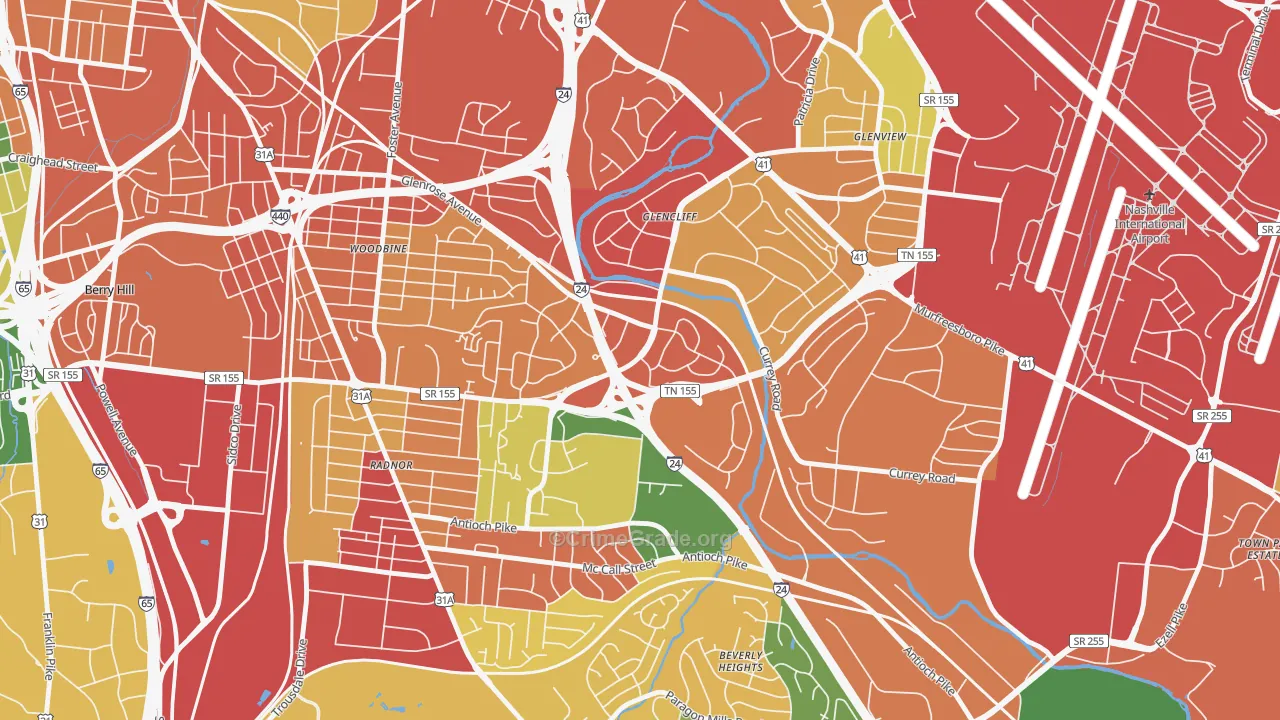Glencliff, Nashville, TN Map of Burglary Rates