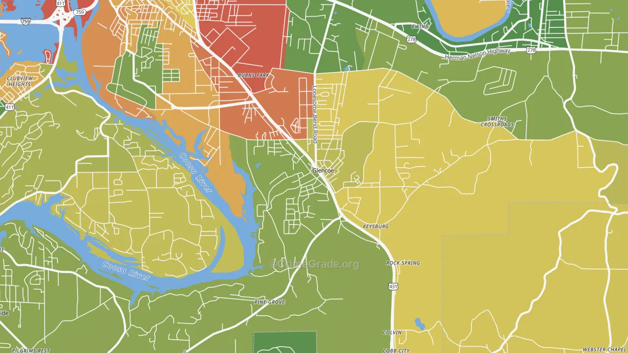 Glencoe, AL Map of Burglary Rates