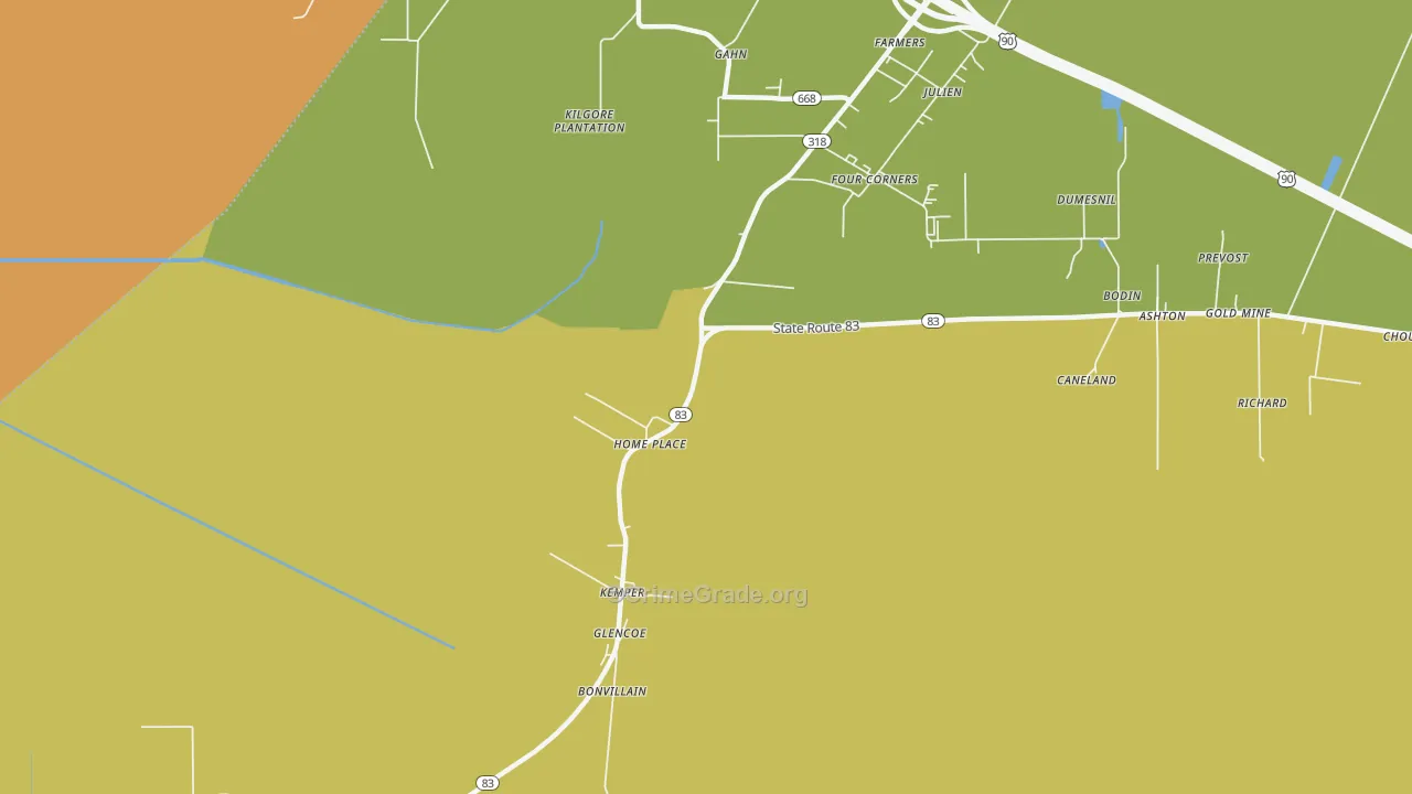 Glencoe, LA Map of Burglary Rates