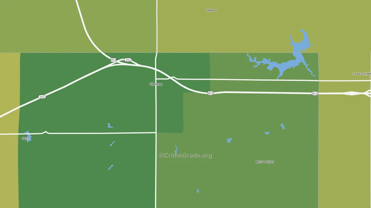 Glencoe, OK Map of Burglary Rates
