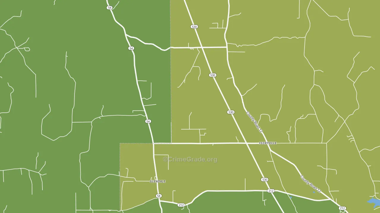 Glendale, AR Map of Burglary Rates