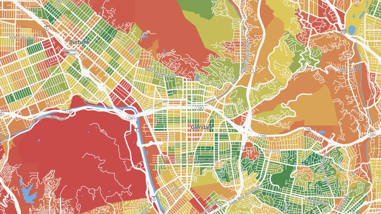Glendale, CA Map of Burglary Rates