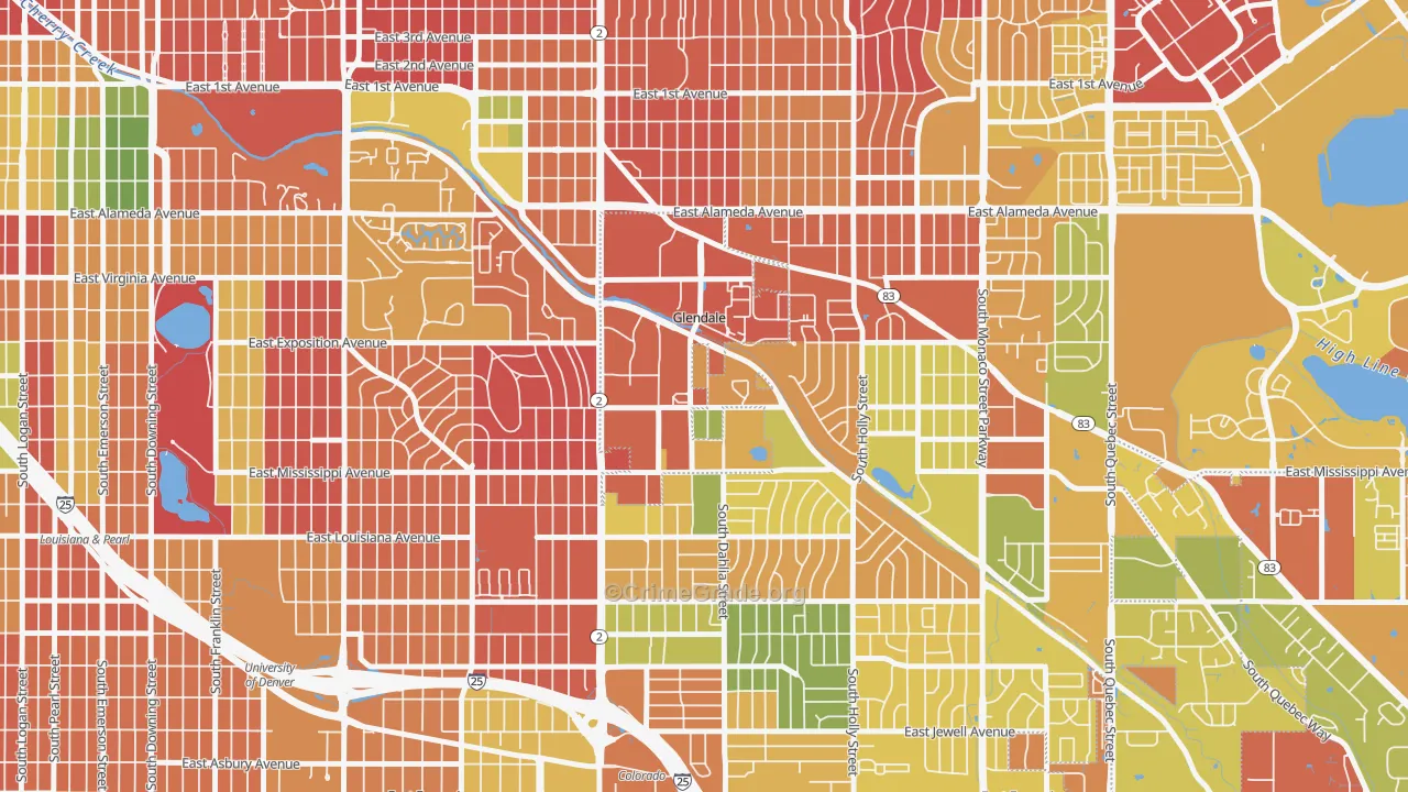 Glendale, CO Map of Burglary Rates