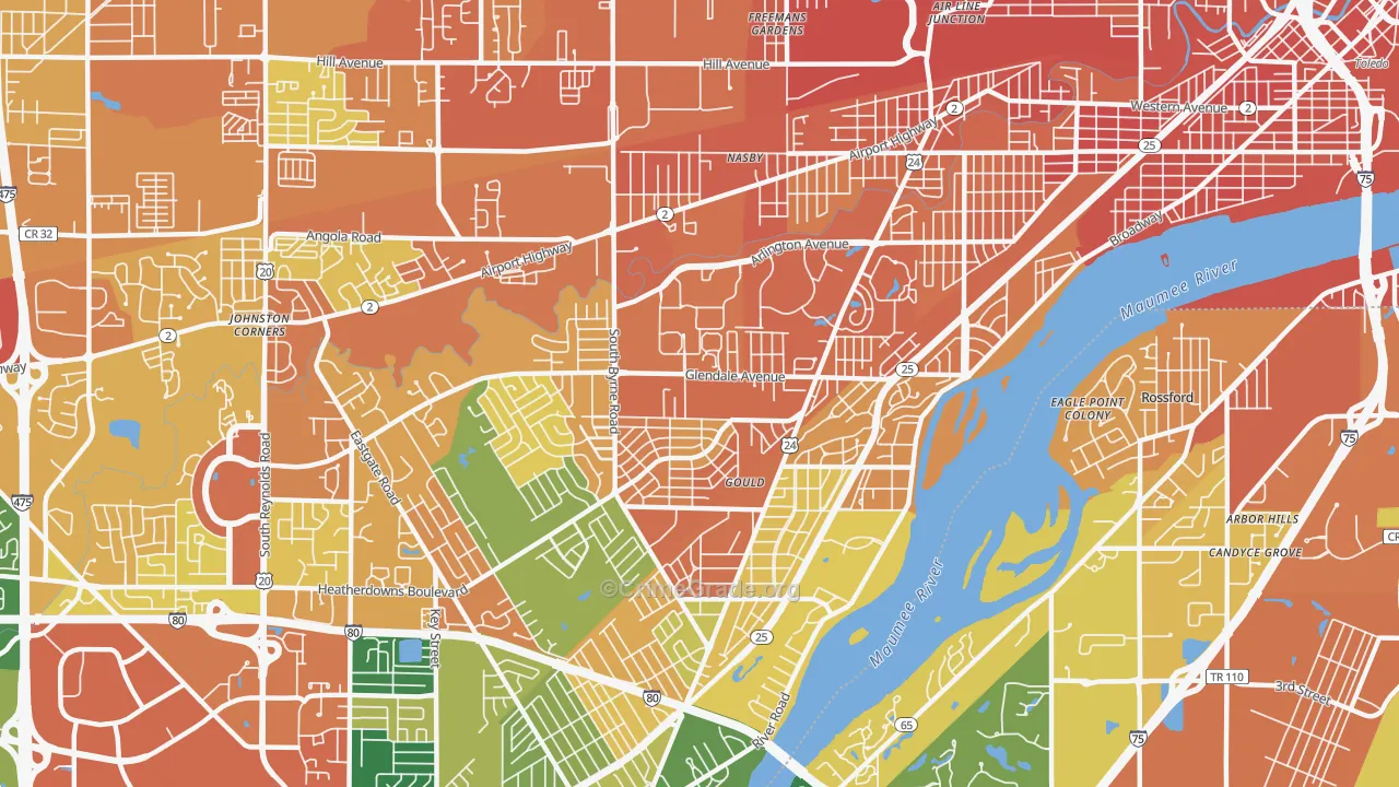Glendale-Heatherdowns, Toledo, OH Map of Burglary Rates