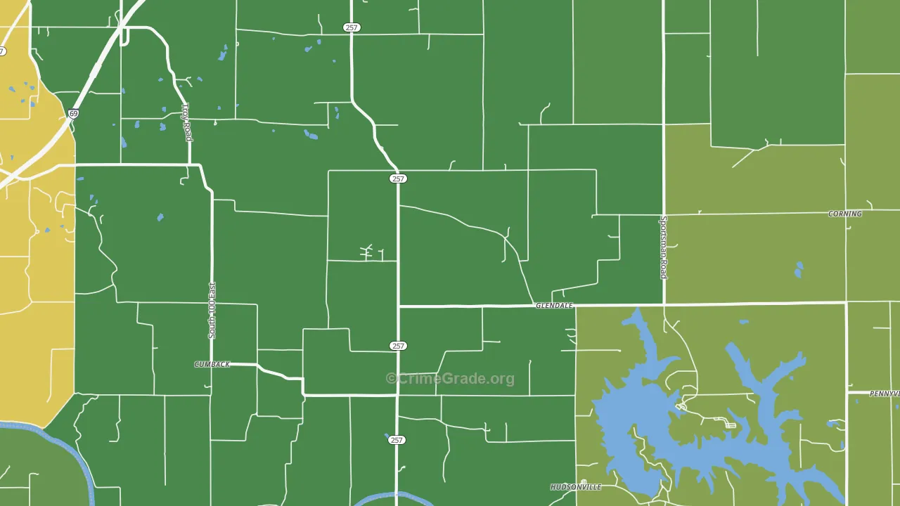 Glendale, IN Map of Burglary Rates