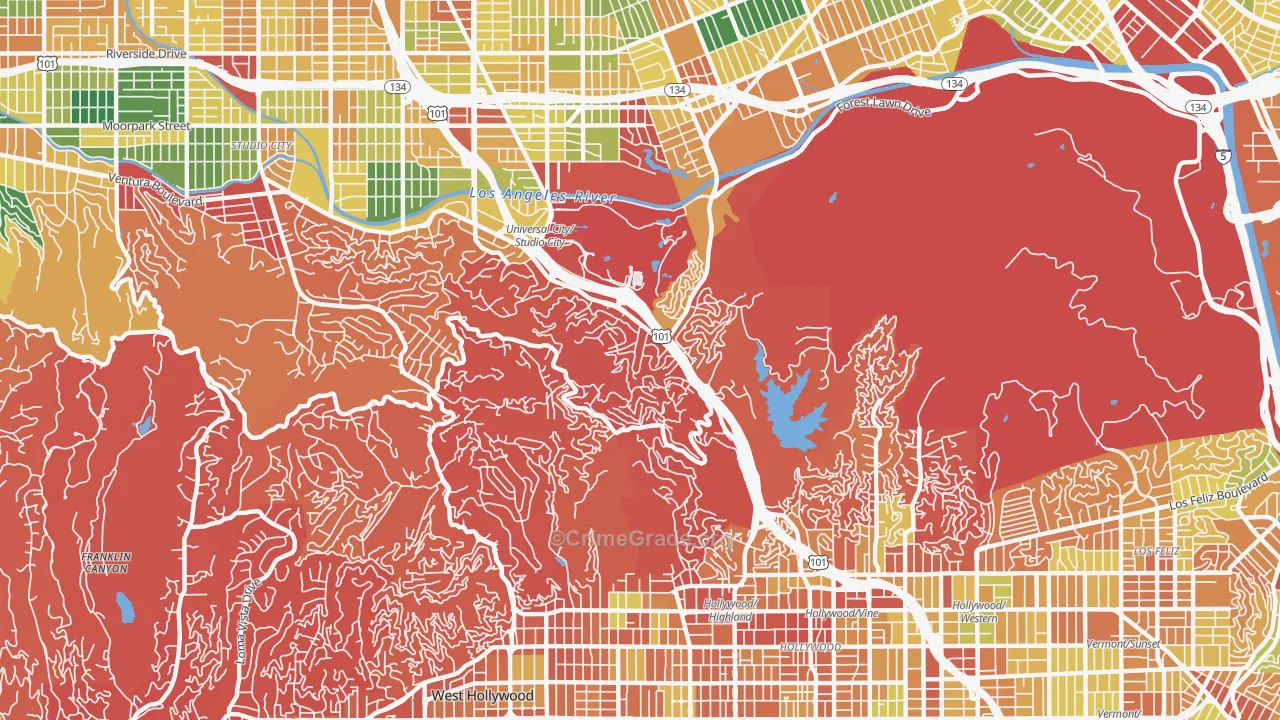Glendale, Los Angeles, CA Map of Burglary Rates