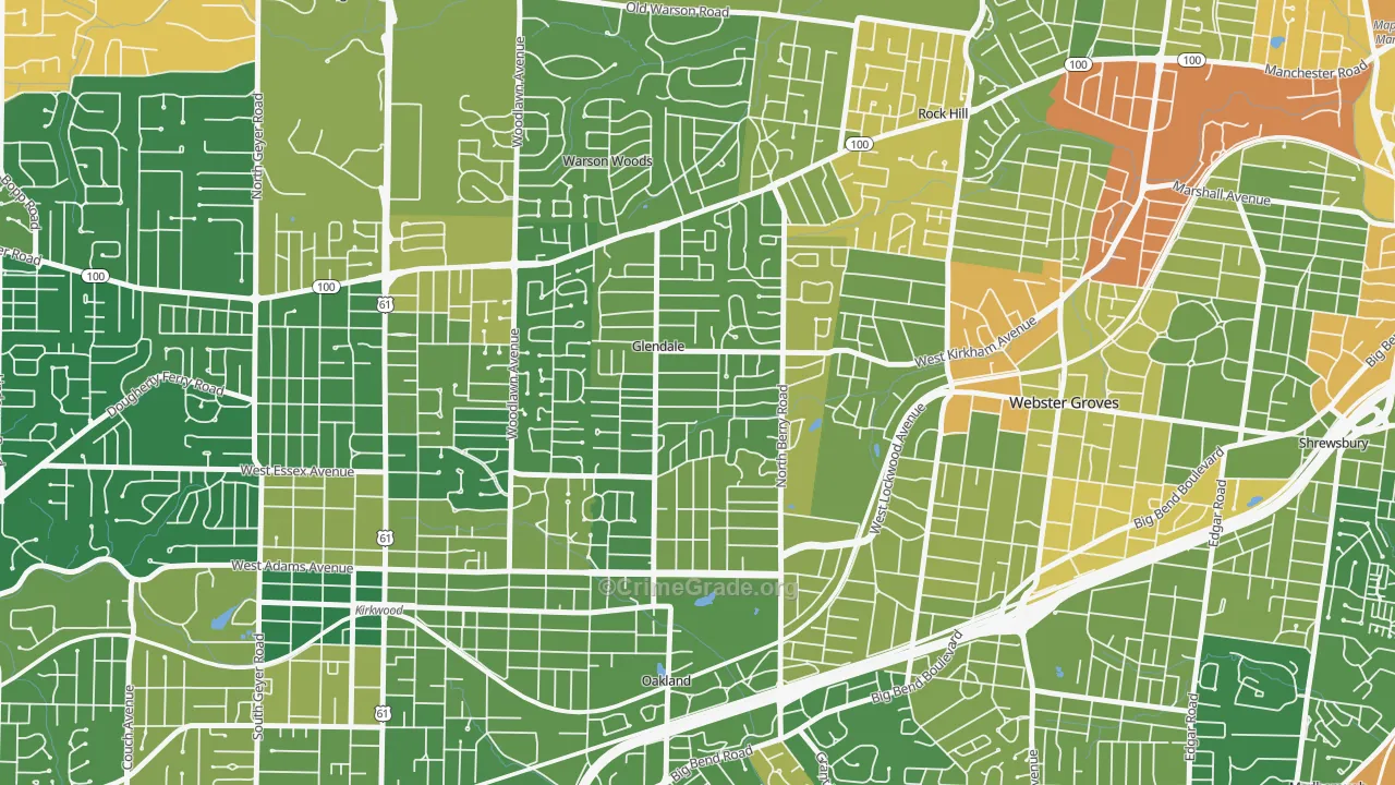 Glendale, MO Map of Burglary Rates