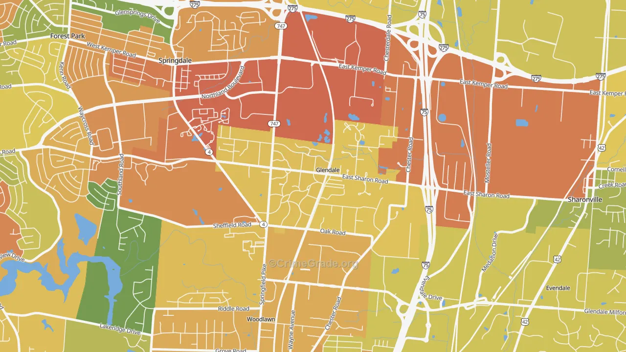 Glendale, OH Map of Burglary Rates