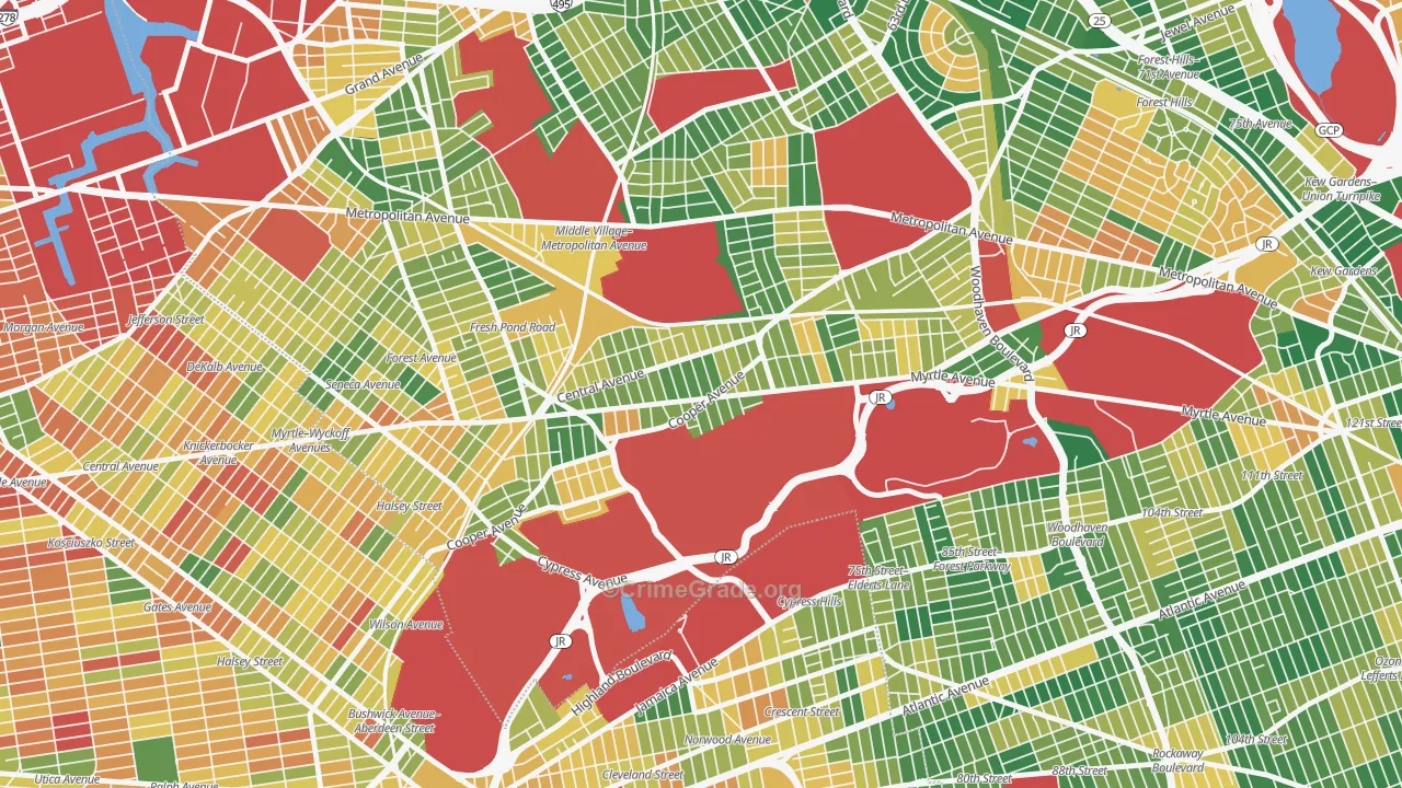 Glendale, Queens, NY Map of Burglary Rates