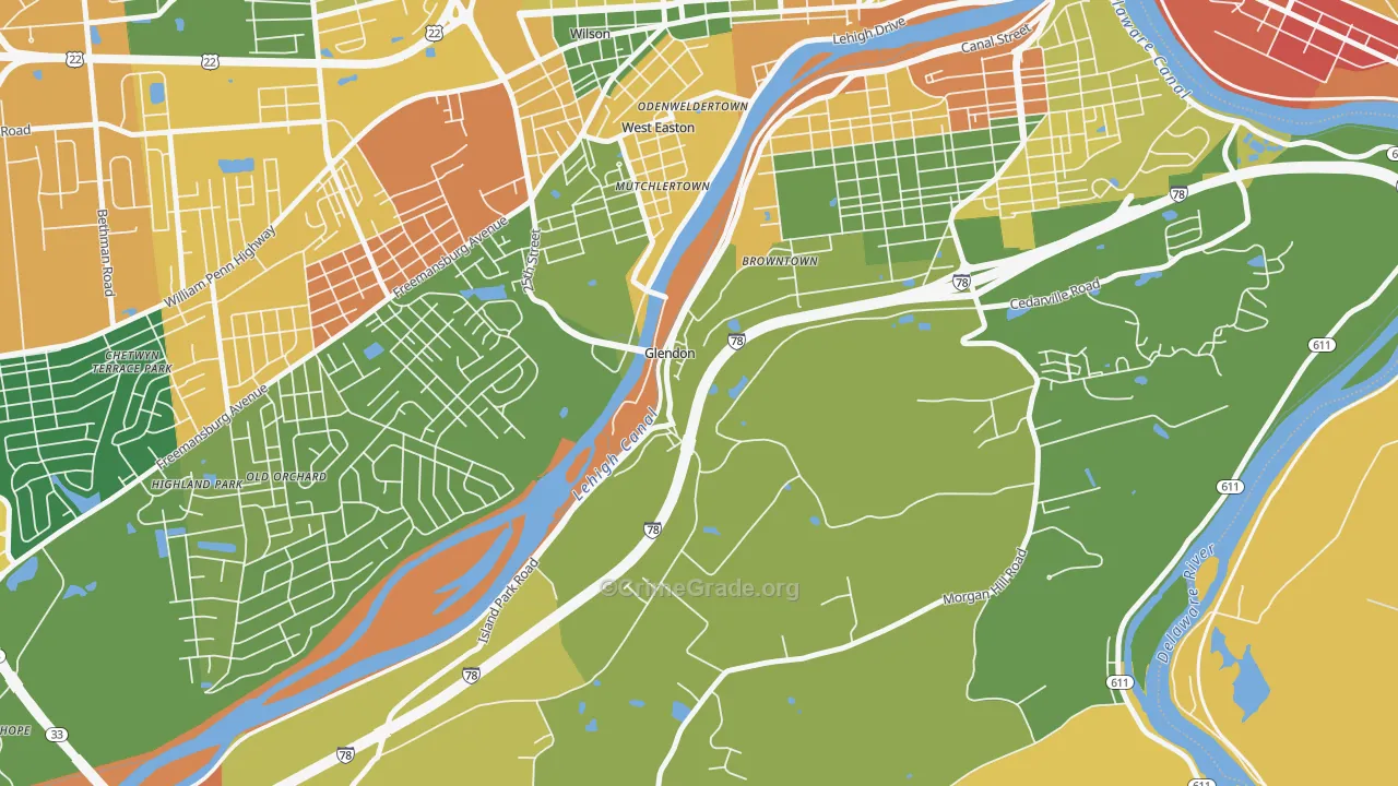 Glendon, PA Map of Burglary Rates