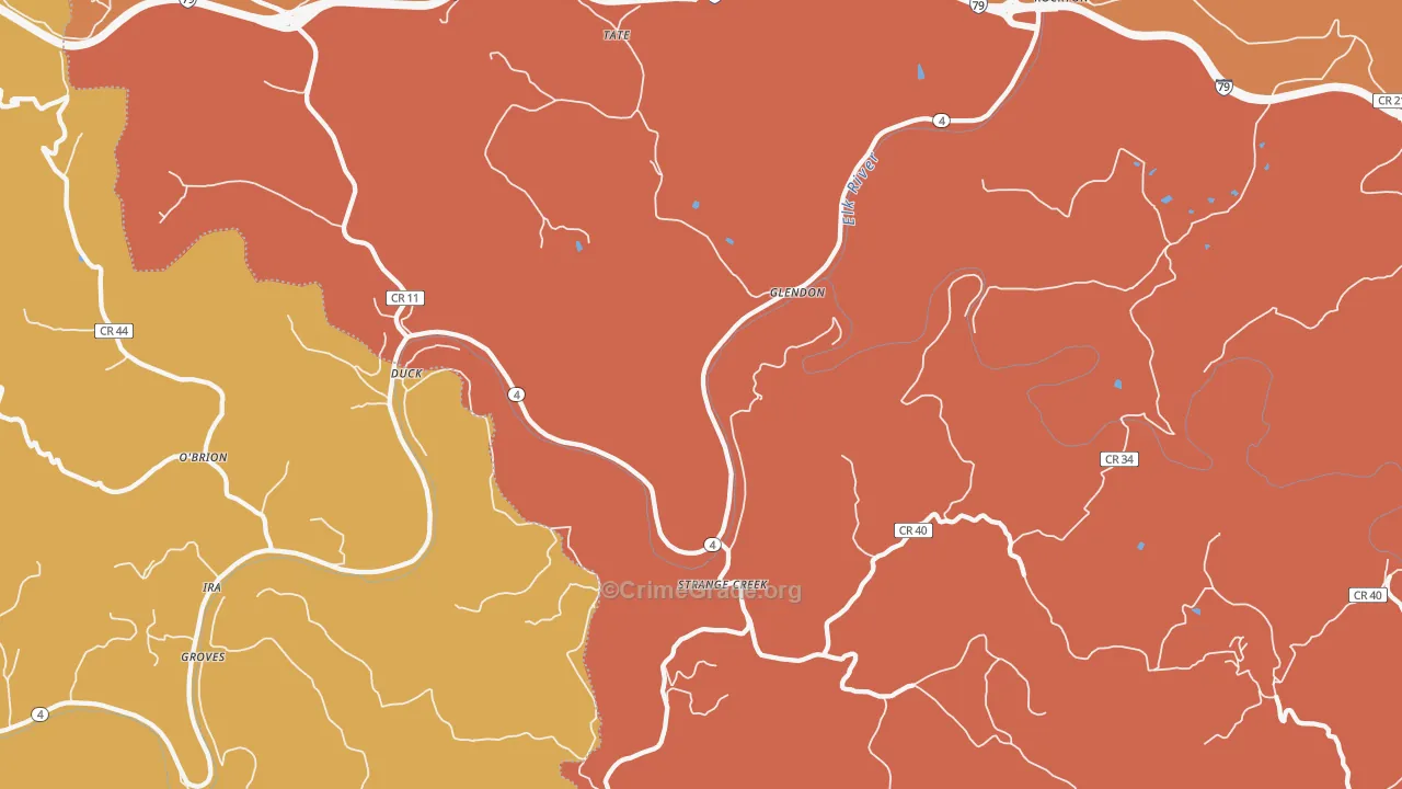 Glendon, WV Map of Burglary Rates