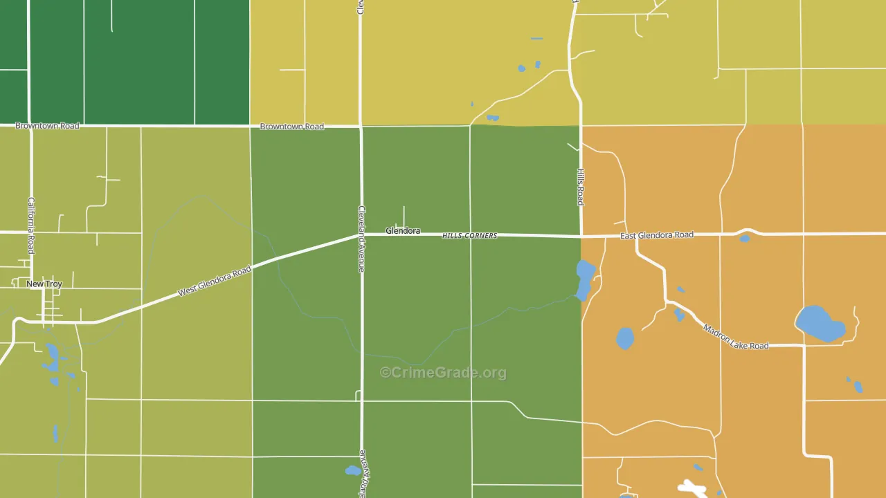 Glendora, MI Map of Burglary Rates