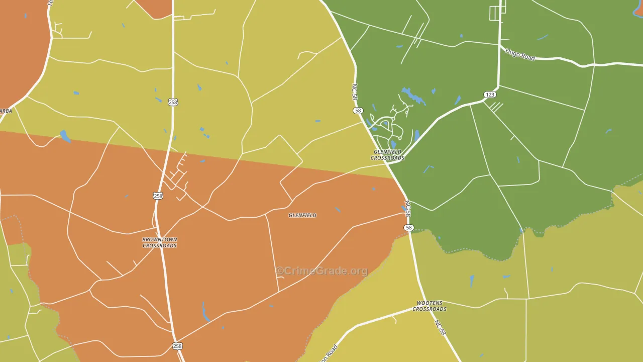 Glenfield, NC Map of Burglary Rates