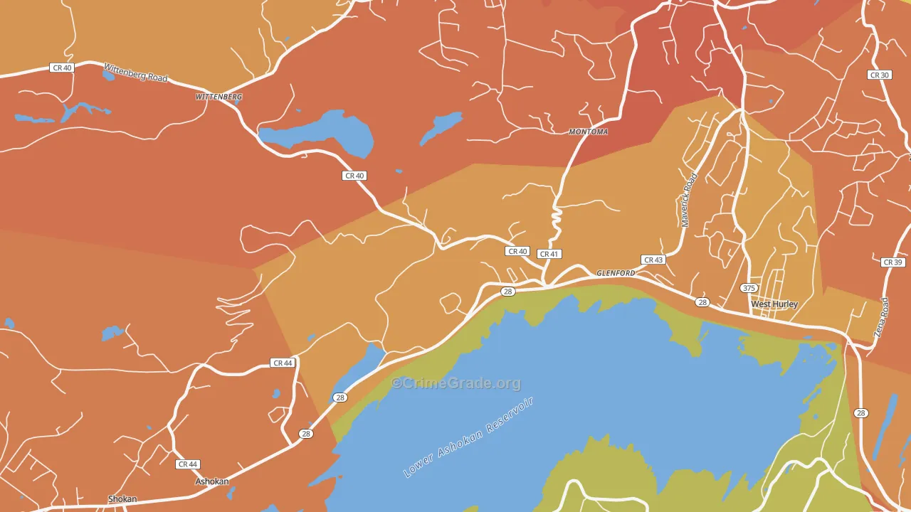 Glenford, NY Map of Burglary Rates