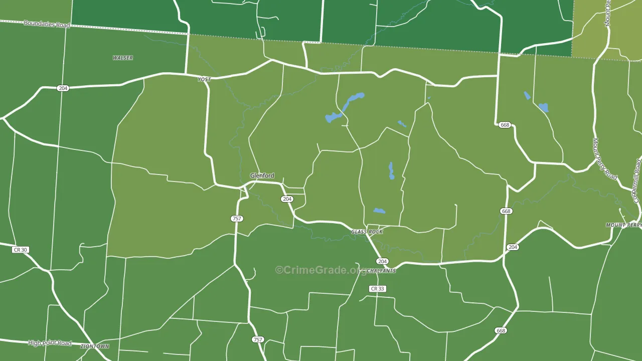 Glenford, OH Map of Burglary Rates