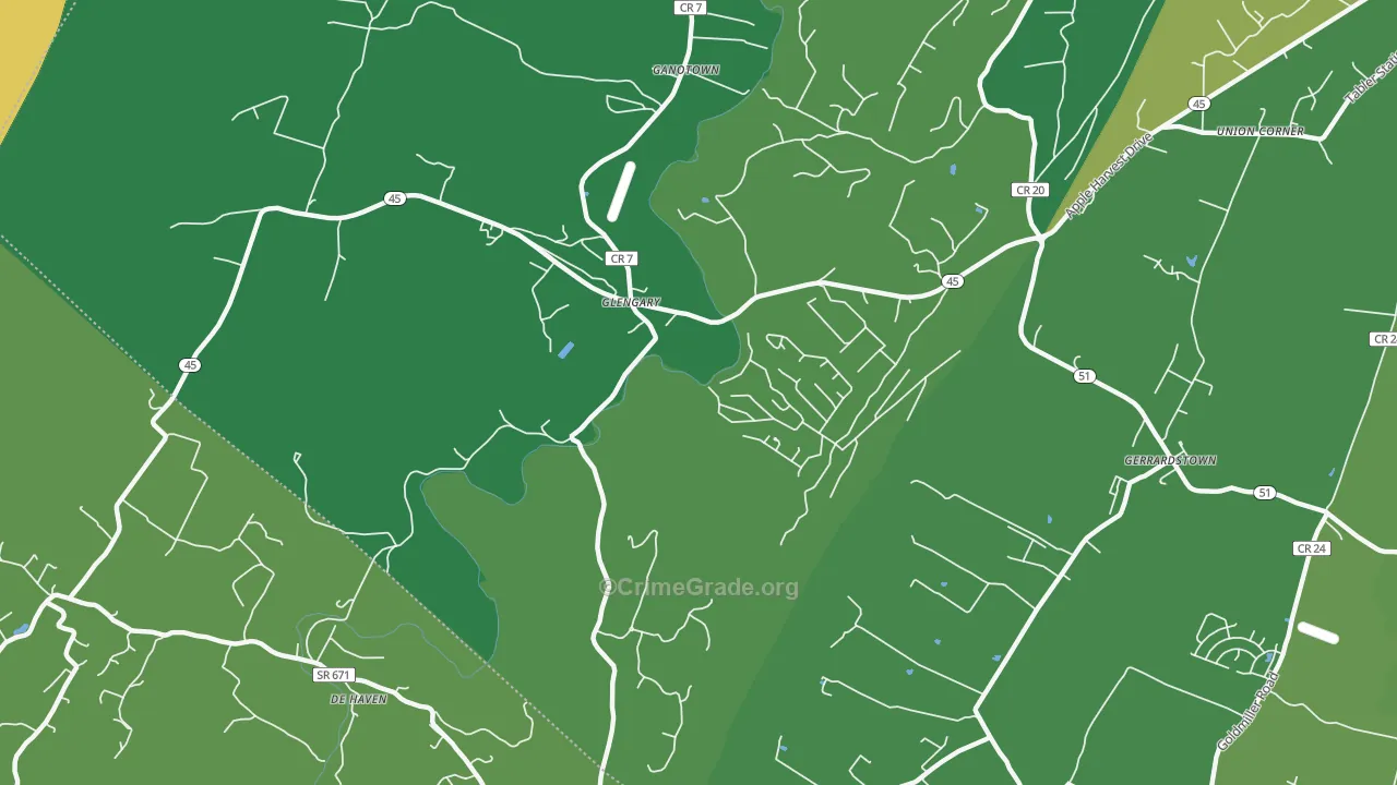 Glengary, WV Map of Burglary Rates