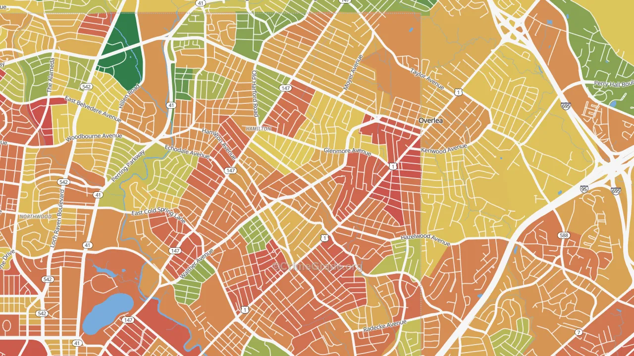 Glenham-Belhar, Baltimore, MD Map of Burglary Rates