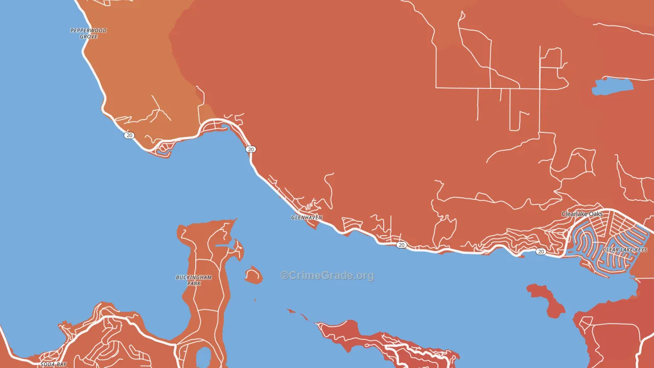 Glenhaven, CA Map of Burglary Rates