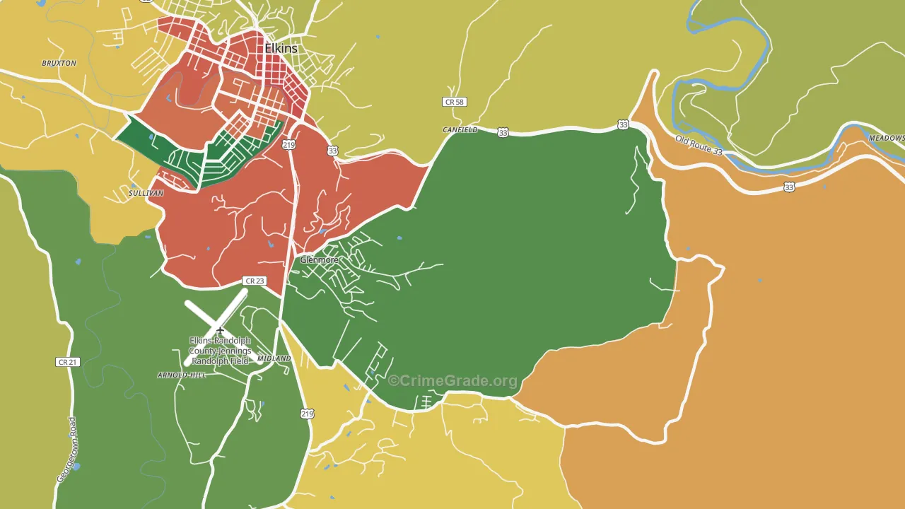 Glenmore, WV Map of Burglary Rates
