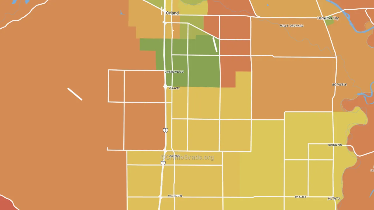 Glenn County, CA Map of Burglary Rates