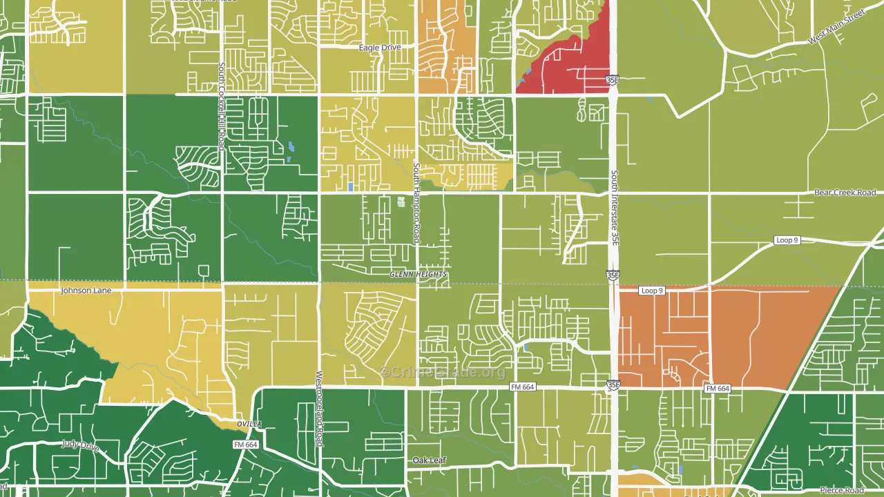 Glenn Heights, TX Map of Burglary Rates