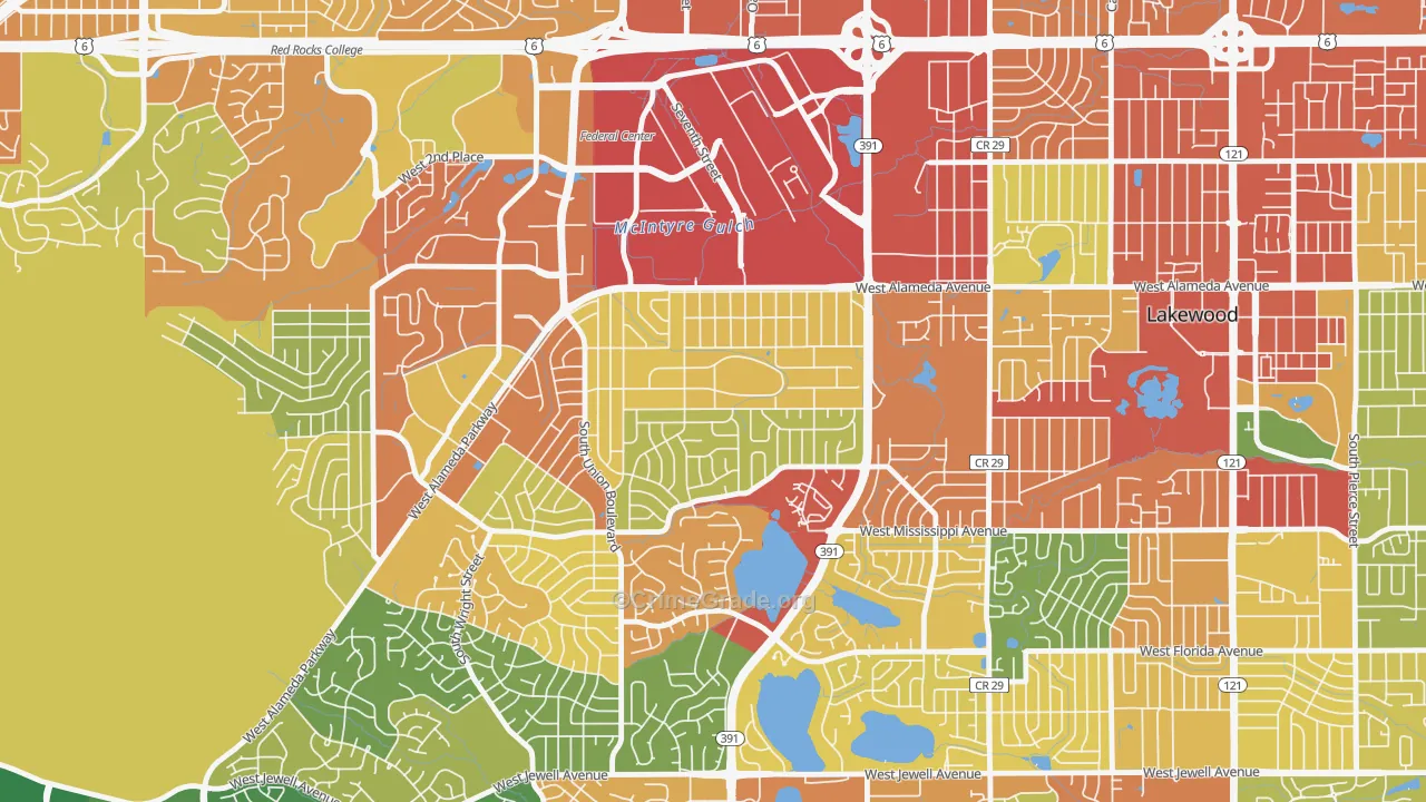 Glennon Heights, Lakewood, CO Map of Burglary Rates