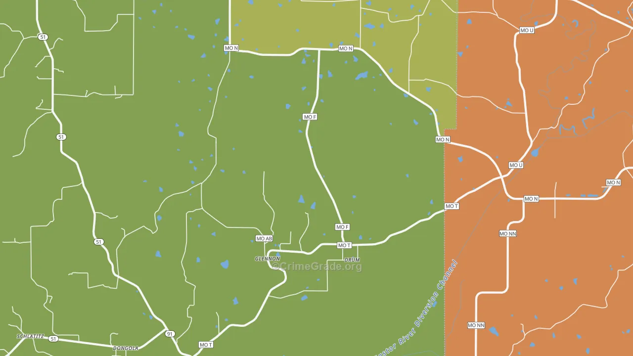 Glennon, MO Map of Burglary Rates