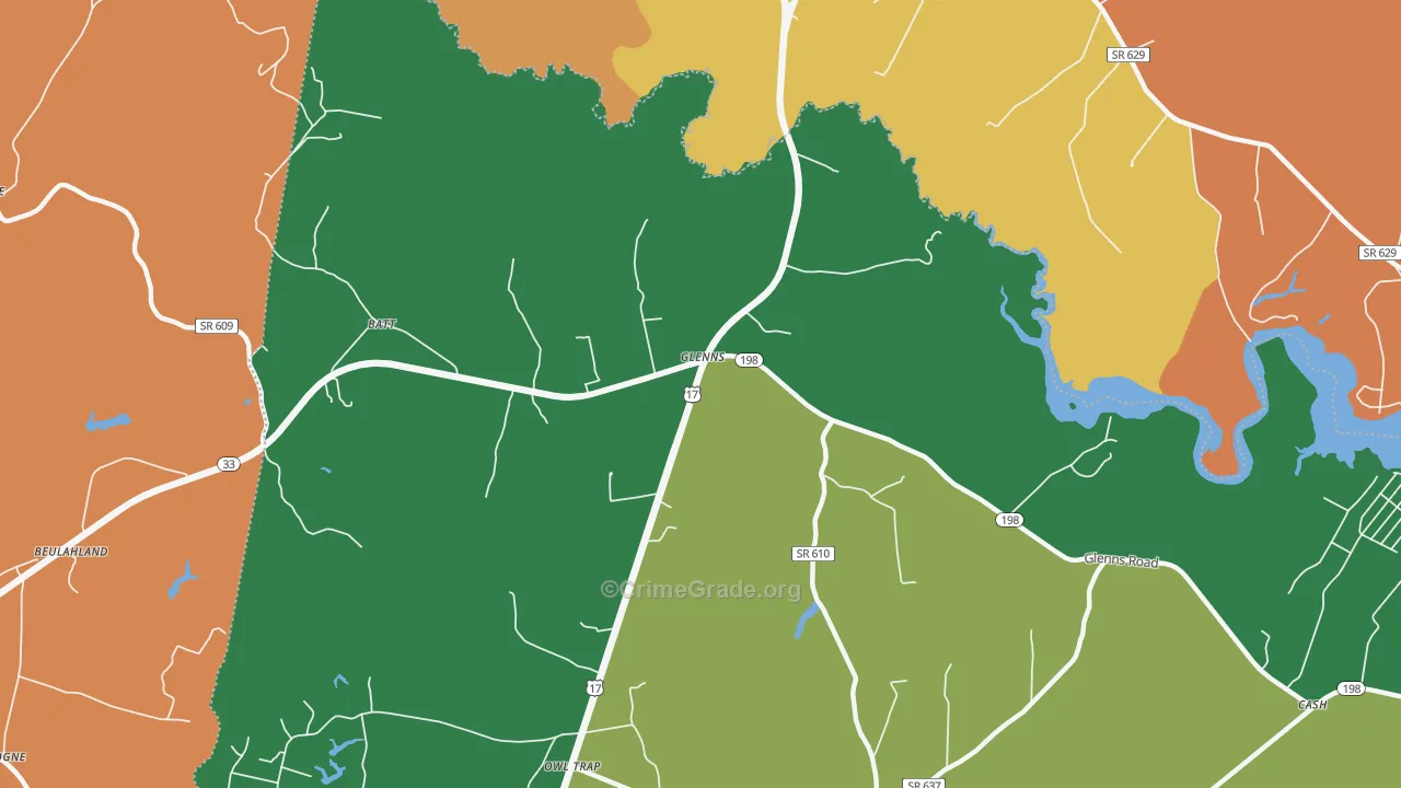 Glenns, VA Map of Burglary Rates