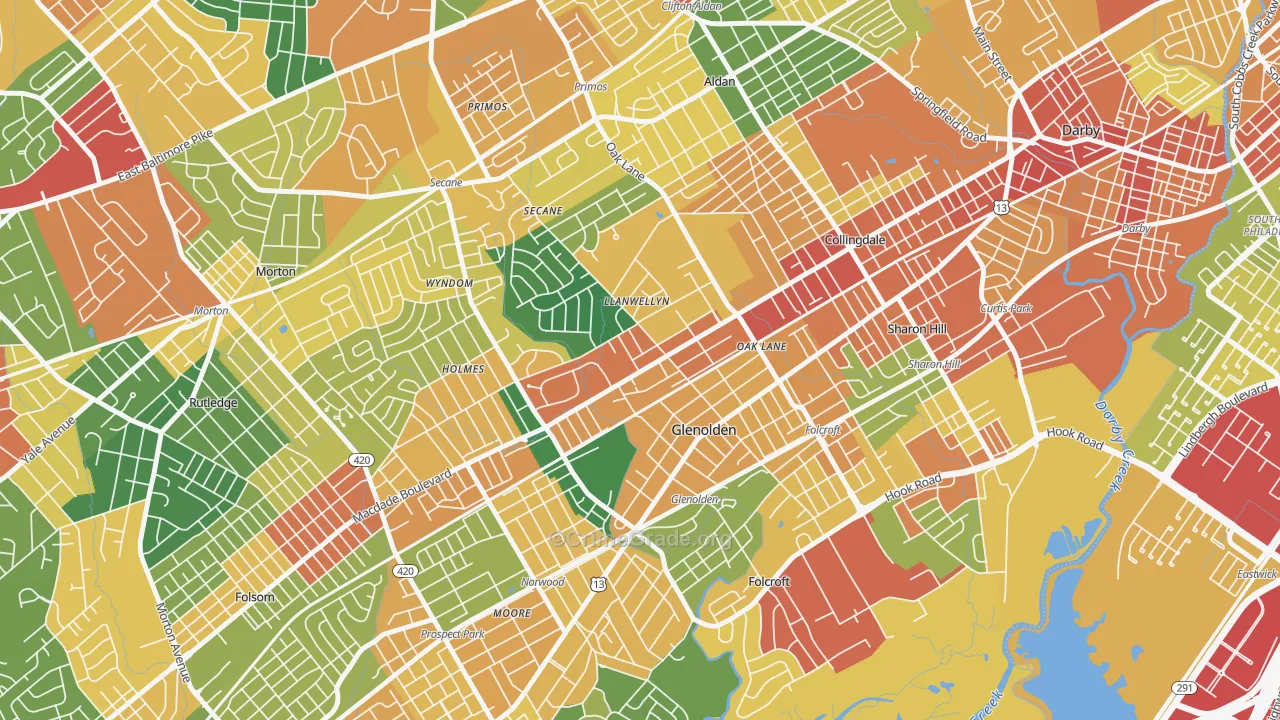 Glenolden, PA Map of Burglary Rates
