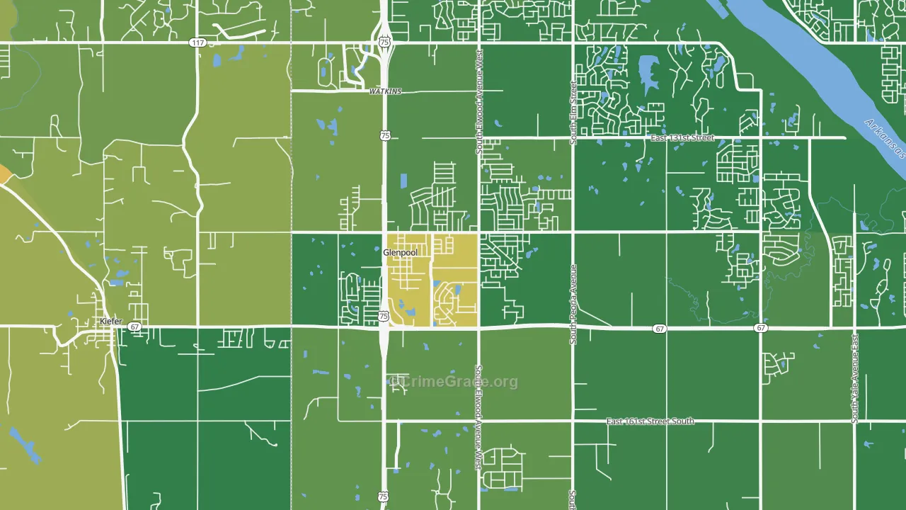 Glenpool, OK Map of Burglary Rates