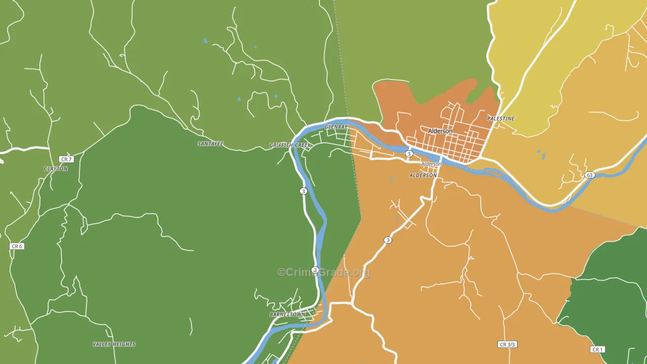 Glenray, WV Map of Burglary Rates