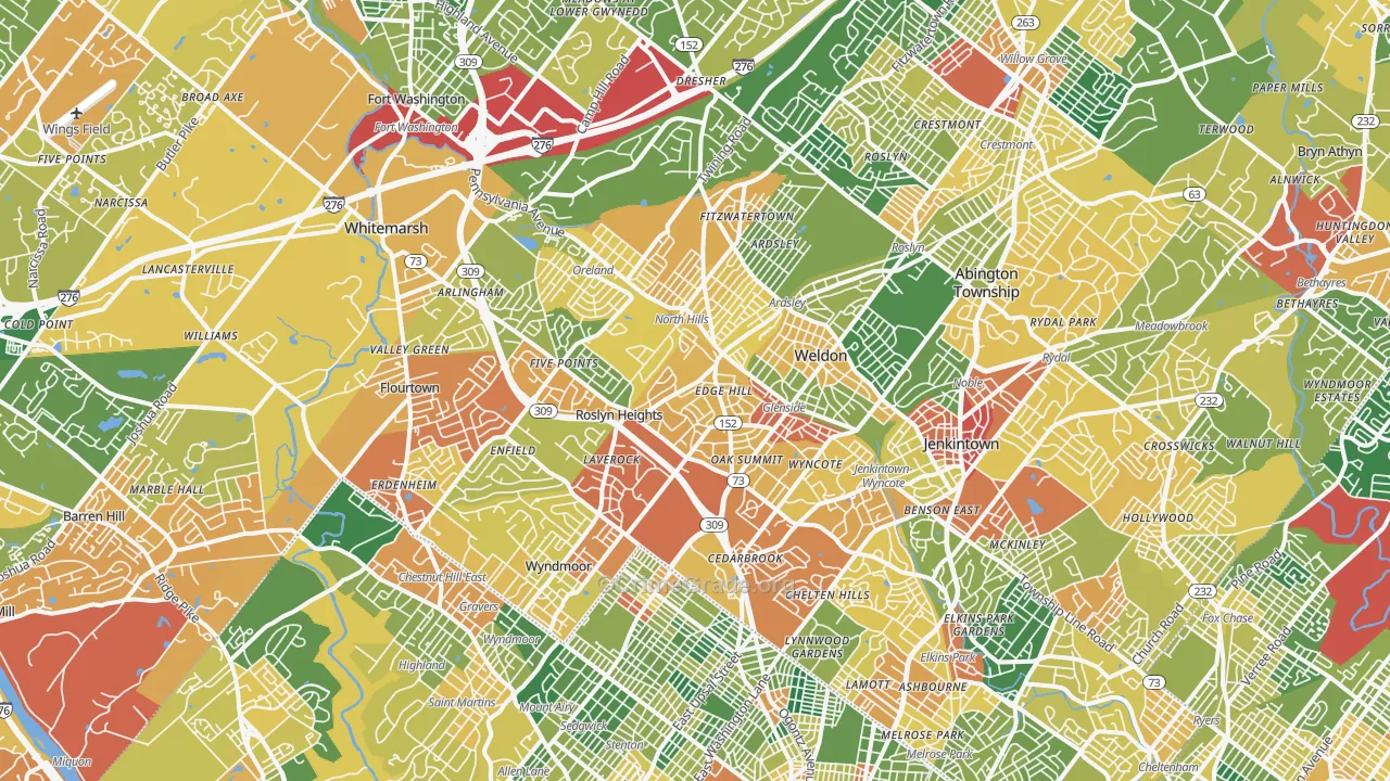 Glenside, PA Map of Burglary Rates