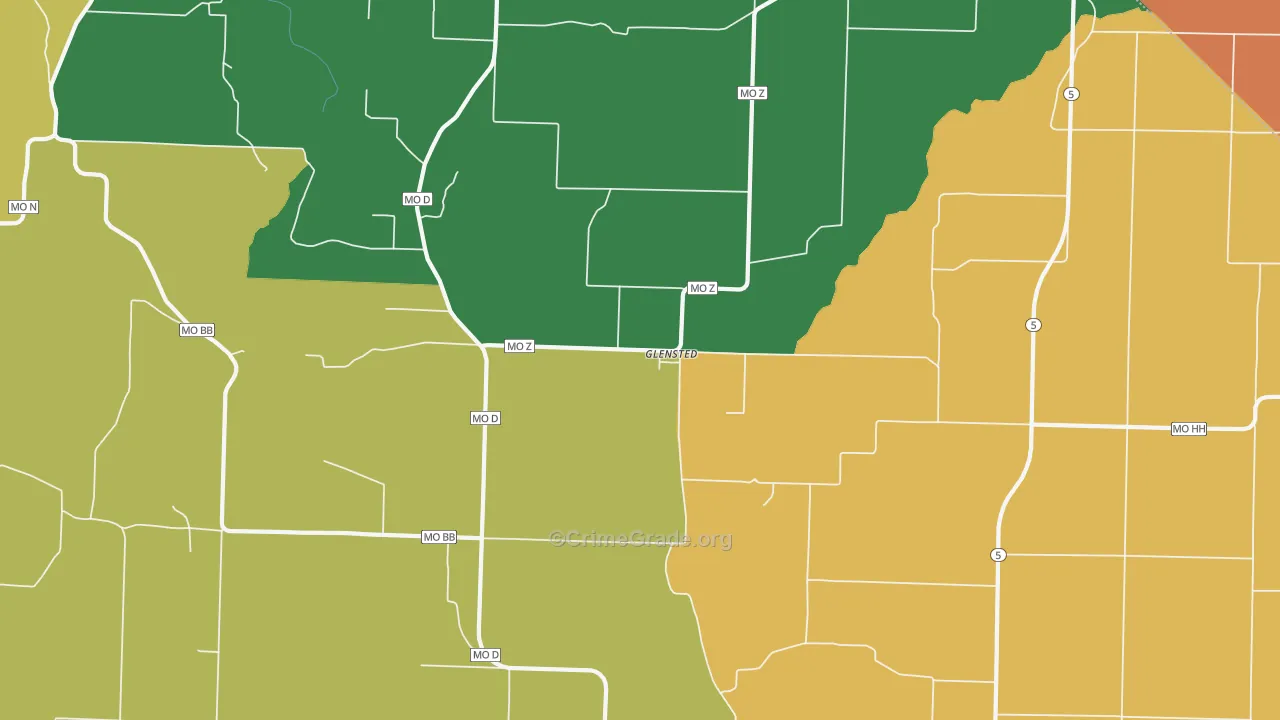 Glensted, MO Map of Burglary Rates