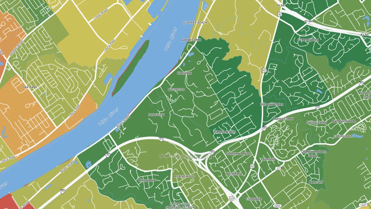 Glenview, KY Map of Burglary Rates