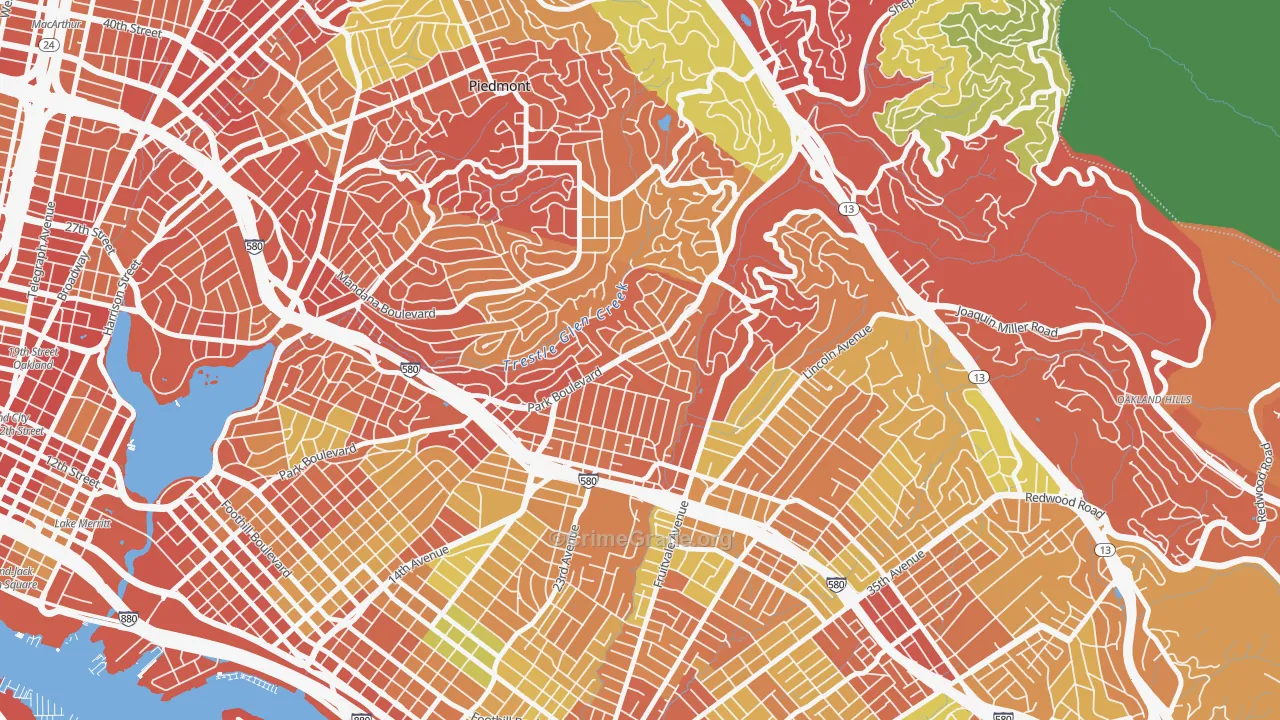 Glenview, Oakland, CA Map of Burglary Rates