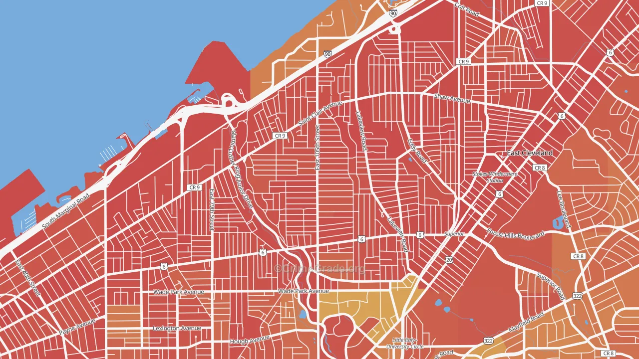 Glenville, Cleveland, OH Map of Burglary Rates