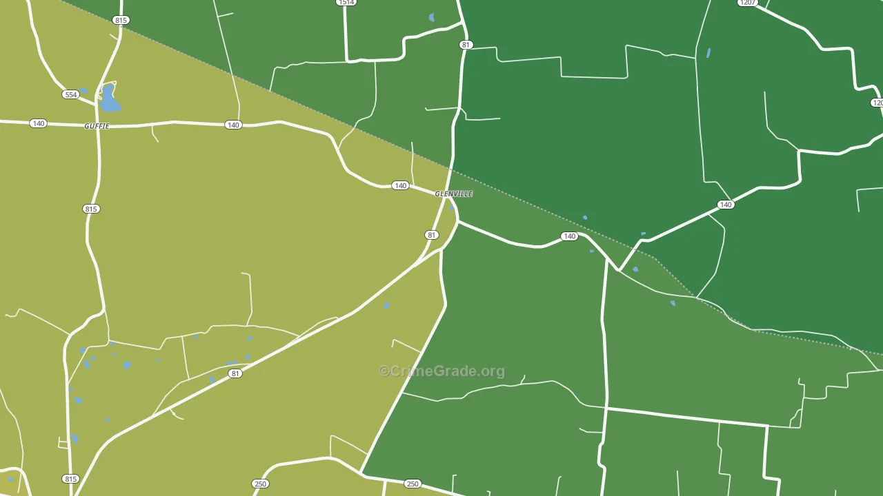 Glenville, KY Map of Burglary Rates