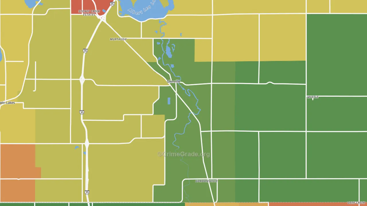 Glenville, MN Map of Burglary Rates