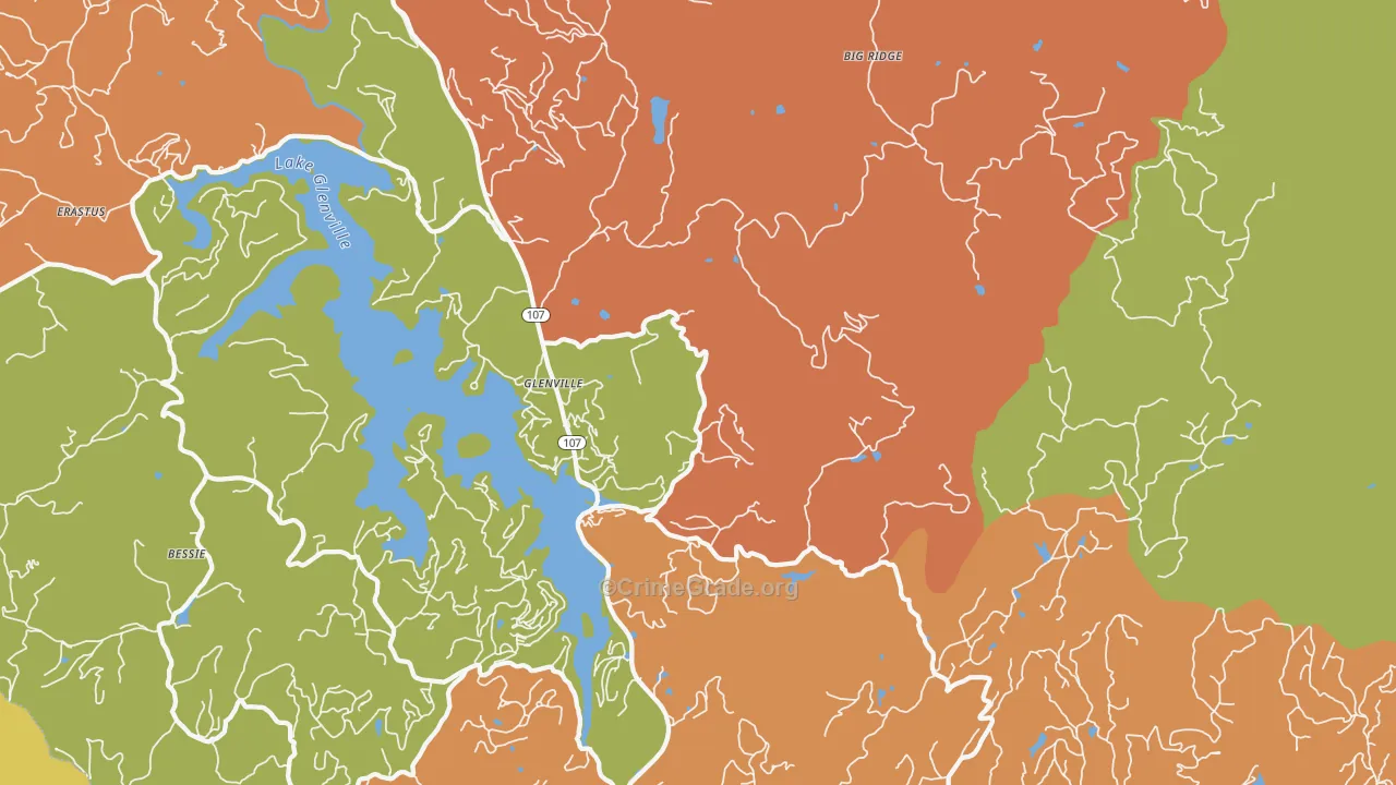 Glenville, NC Map of Burglary Rates