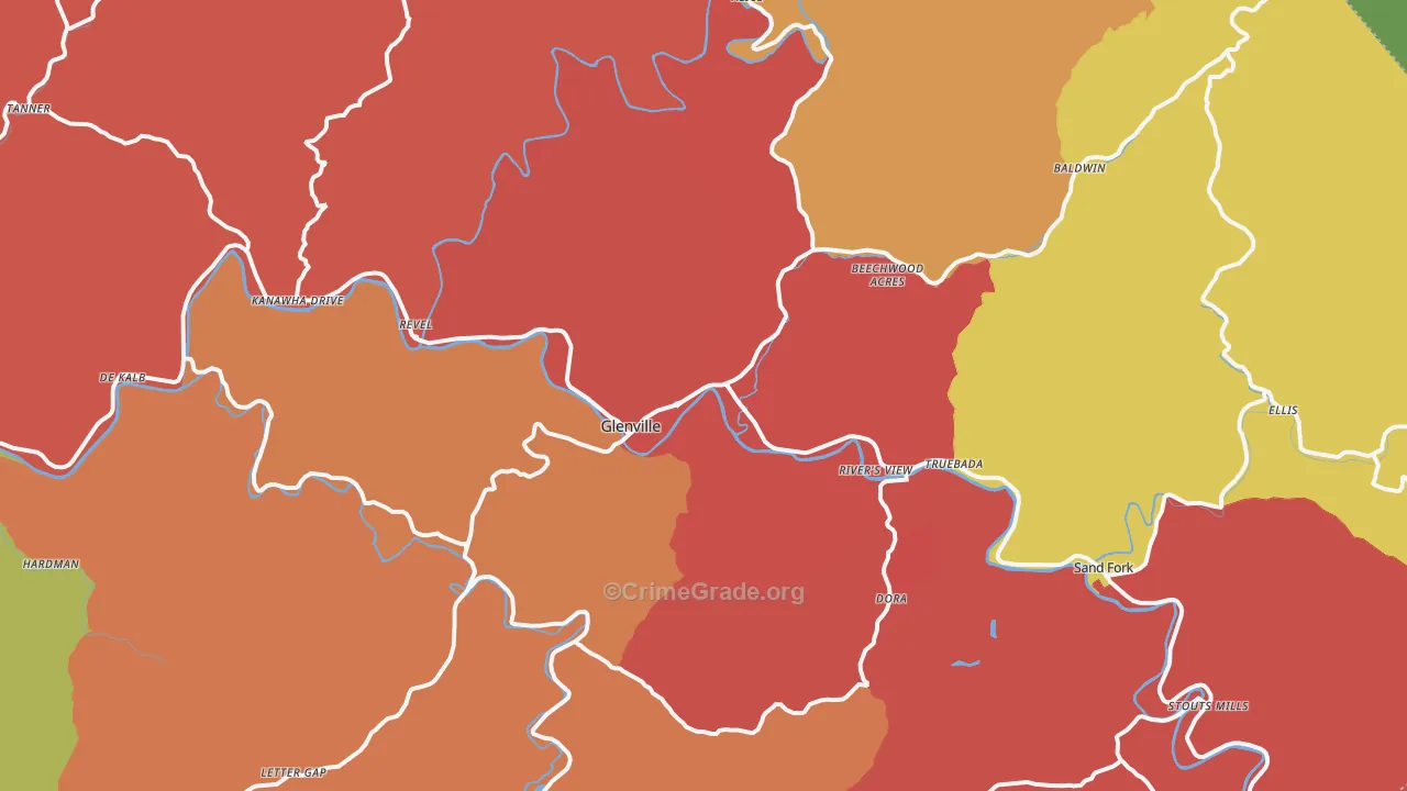 Glenville, WV Map of Burglary Rates